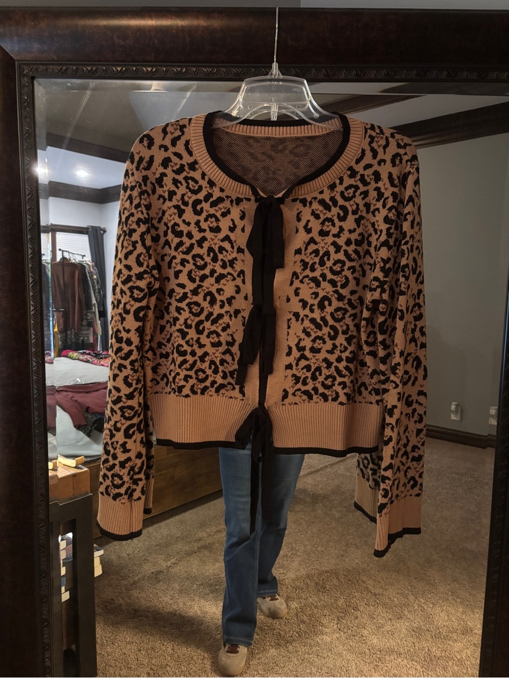 Leopard Print Tie-Front Cardigan in Camel and Black